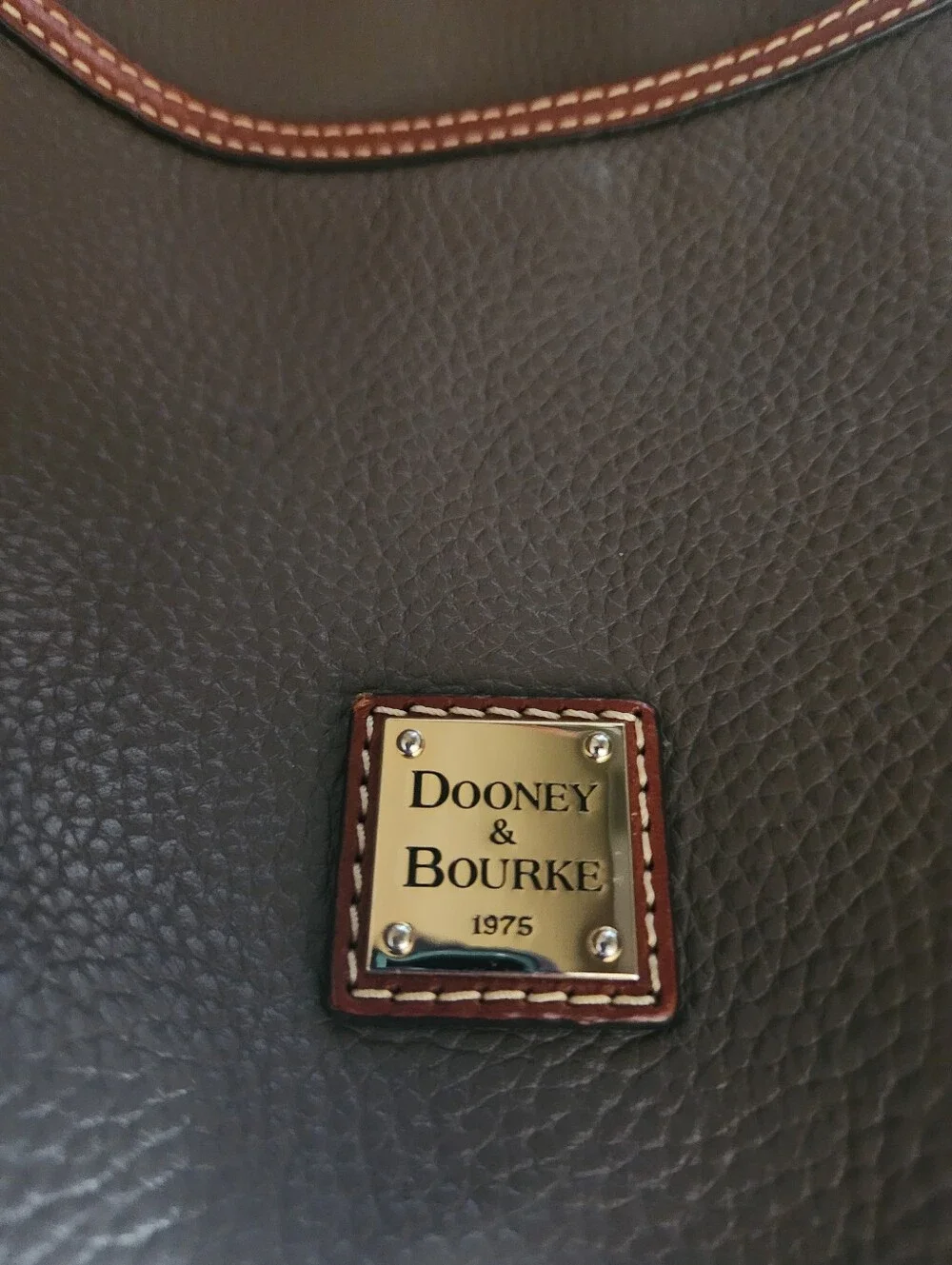 Dooney & Bourke Elephant Gray Pebbled Leather Hobo with Tan Trim Shoulder Bag
